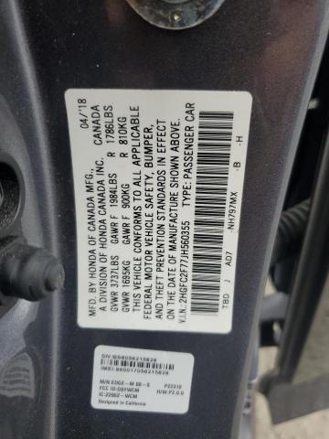 2HGFC2F77JH560355 - 2018 HONDA CIVIC EX 灰色 照片 12