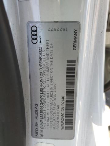 WAUW2AFC1GN192146 - 2016 AUDI S7 PRESTIGE WHITE photo 12