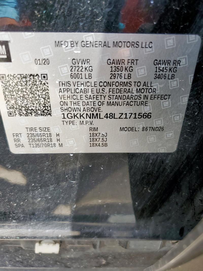 1GKKNML48LZ171566 - 2020 GMC ACADIA SLT BLACK photo 12