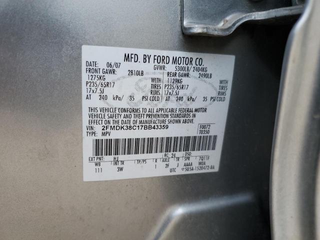 2FMDK38C17BB43359 - 2007 FORD EDGE SEL SILVER photo 12