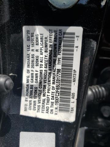 19XFC2F65LE017798 - 2020 HONDA CIVIC LX BLACK photo 12
