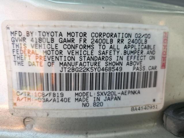 JT2BG22K5Y0468549 - 2000 TOYOTA CAMRY CE SILVER photo 12