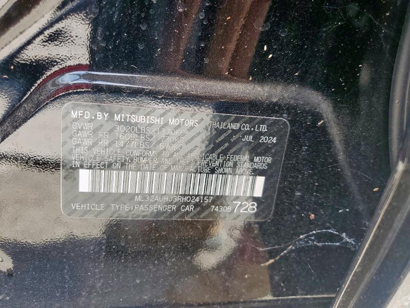 ML32AUHJ3RH024157 - 2024 MITSUBISHI MIRAGE ES BLACK photo 12