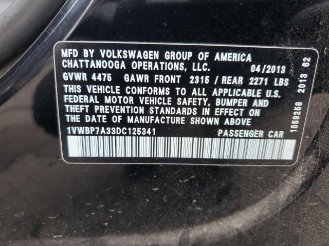 1VWBP7A33DC125341 - 2013 VOLKSWAGEN PASSAT SE BLACK photo 12