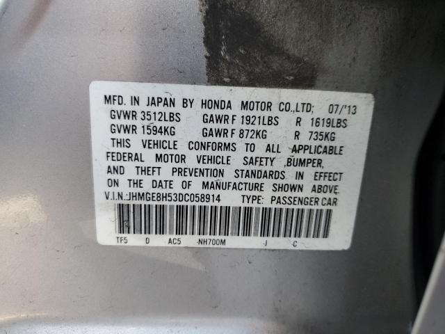 JHMGE8H53DC058914 - 2013 HONDA FIT SPORT SILVER photo 12