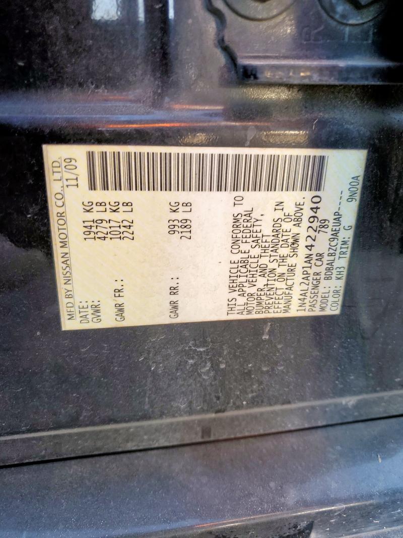 1N4AL2AP1AN422940 - 2010 NISSAN ALTIMA BASE BLACK photo 13