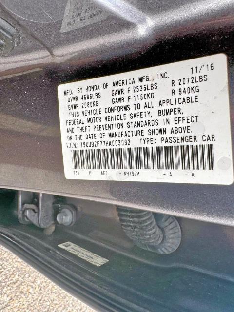 19UUB2F77HA003092 - 2017 ACURA TLX ADVANCE GRAY photo 10