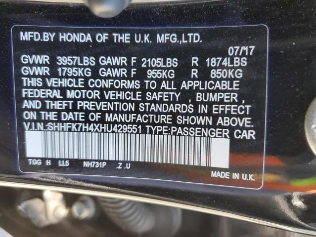 SHHFK7H4XHU429551 - 2017 HONDA CIVIC SPORT BLACK photo 12