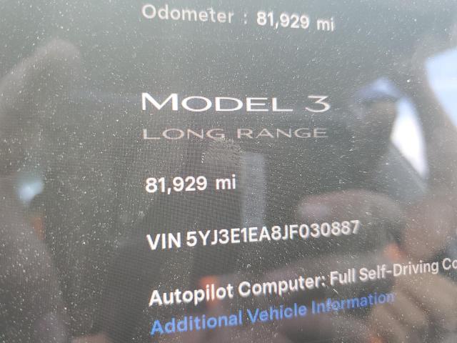5YJ3E1EA8JF030887 - 2018 TESLA MODEL 3 BLUE photo 9
