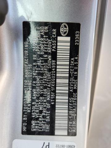 4T1BF1FK6GU204998 - 2016 TOYOTA CAMRY LE SILVER photo 12