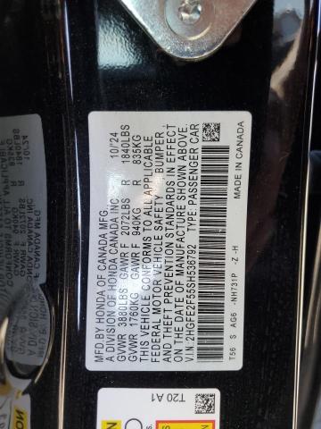 2HGFE2F55SH536792 - 2025 HONDA CIVIC SPORT BLACK photo 12