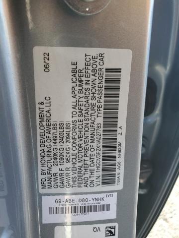 1HGCV3F2XNA027783 - 2022 HONDA ACCORD HYBRID SPORT SILVER photo 13