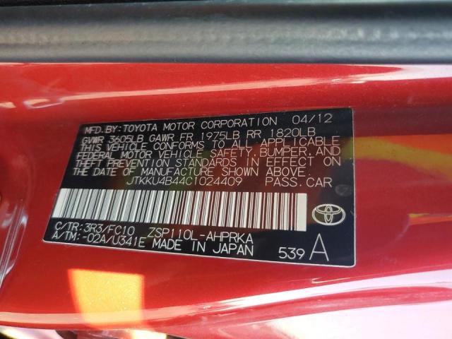 JTKKU4B44C1024409 - 2012 TOYOTA SCION XD Կարմիր լուսանկար 12