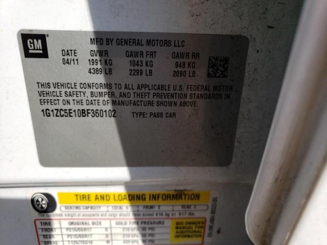 1G1ZC5E10BF360102 - 2011 CHEVROLET MALIBU 1LT WHITE photo 12