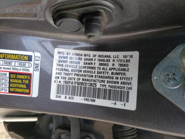 19XFA1F60BE013625 - 2011 HONDA CIVIC LX-S Gris photo 10