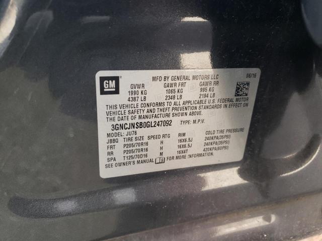 3GNCJNSB0GL247092 - 2016 CHEVROLET TRAX LS GRAY photo 12