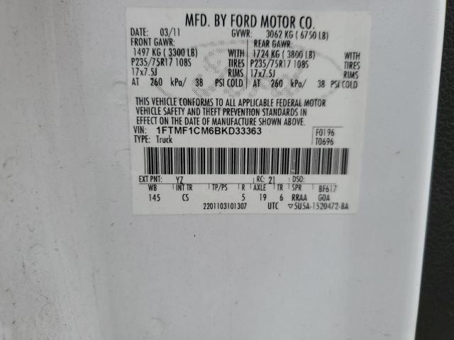 1FTMF1CM6BKD33363 - 2011 FORD F150 WHITE photo 12