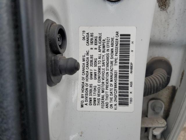 2HGFC2F84KH556631 - 2019 HONDA CIVIC SPORT 白色 照片 13