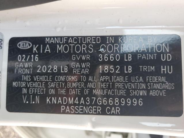 KNADM4A37G6689996 - 2016 KIA RIO LX WHITE photo 13