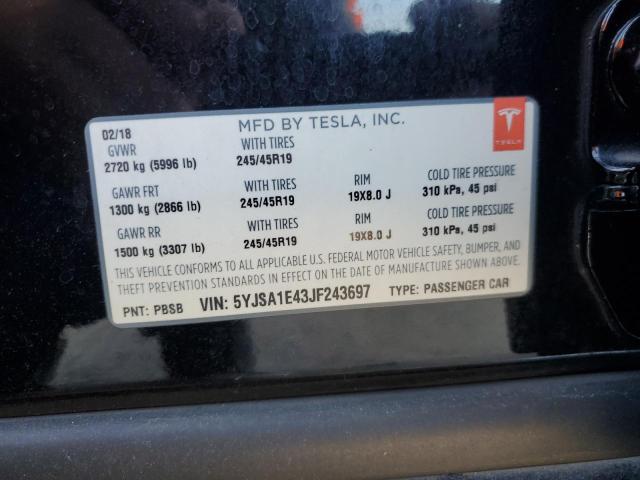 5YJSA1E43JF243697 - 2018 TESLA MODEL S BLACK photo 13