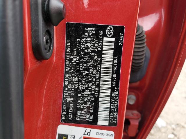 4T4BF1FK8DR329048 - 2013 TOYOTA CAMRY L RED photo 12