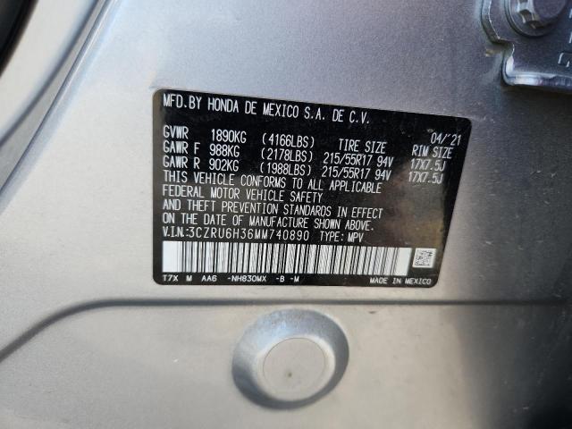 3CZRU6H36MM740890 - 2021 HONDA HR-V LX SILVER photo 12