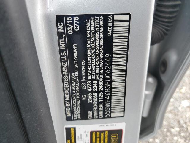 55SWF4KB3FU062449 - 2015 MERCEDES-BENZ C 300 4MATIC SILVER photo 12