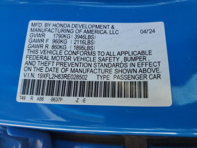 19XFL2H83RE028502 - 2024 HONDA CIVIC SPORT BLUE photo 12