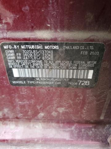 ML32A3HJ6LH007757 - 2020 MITSUBISHI MIRAGE ES BURGUNDY photo 13