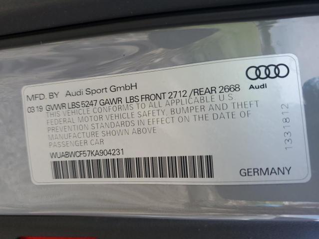 WUABWCF57KA904231 - 2019 AUDI RS5 GRAY photo 12