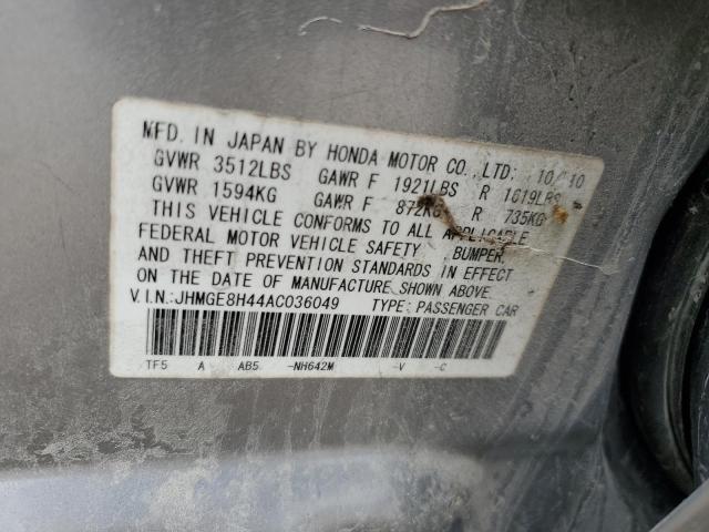 JHMGE8H44AC036049 - 2010 HONDA FIT SPORT SILVER photo 13