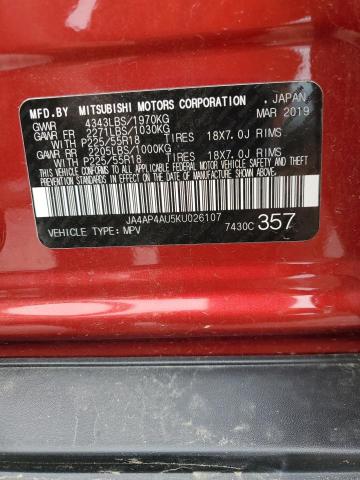 JA4AP4AU5KU026107 - 2019 MITSUBISHI OUTLANDER SE წითელი ფოტო 12