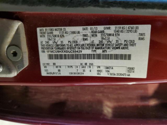 1FMCU9HXXDUC69429 - 2013 FORD ESCAPE SEL RED photo 13