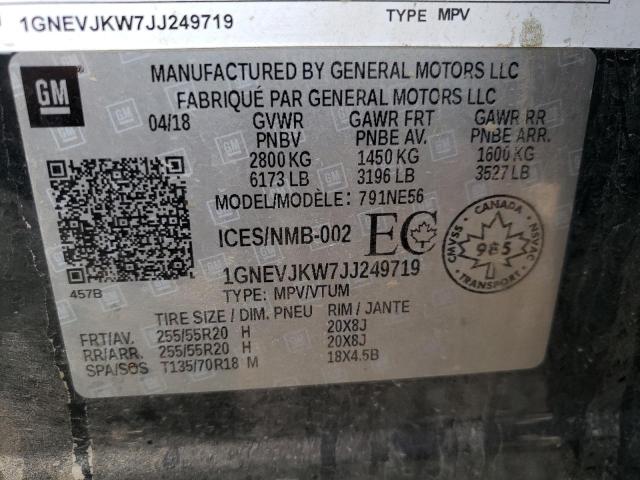 1GNEVJKW7JJ249719 - 2018 CHEVROLET TRAVERSE PREMIER CHARCOAL photo 13