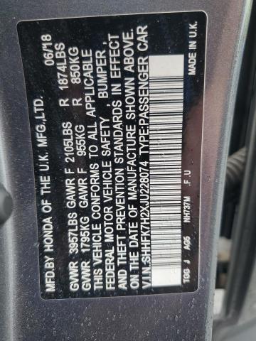 SHHFK7H2XJU228074 - 2018 HONDA CIVIC LX ნაცრისფერი ფოტო 12