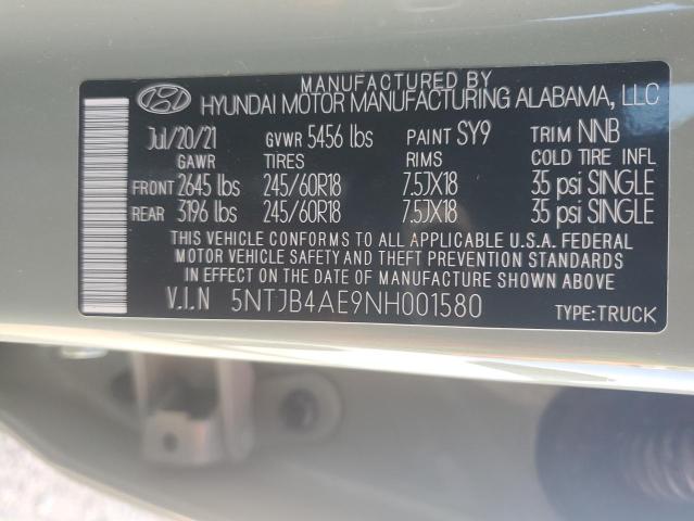 5NTJB4AE9NH001580 - 2022 HYUNDAI SANTA CRUZ SEL GREEN photo 12