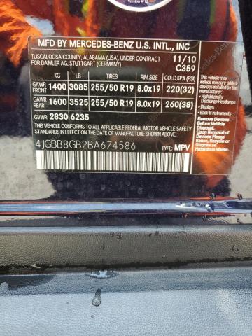 4JGBB8GB2BA674586 - 2011 MERCEDES-BENZ ML 350 4MATIC BLUE photo 13