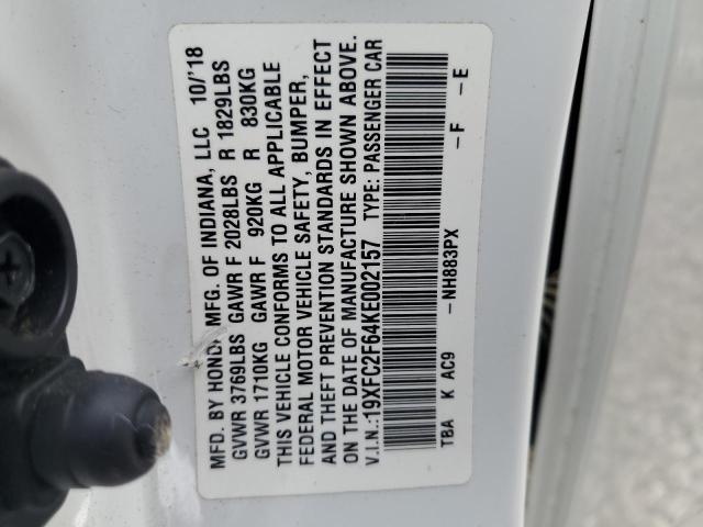 19XFC2F64KE002157 - 2019 HONDA CIVIC LX თეთრი ფოტო 12