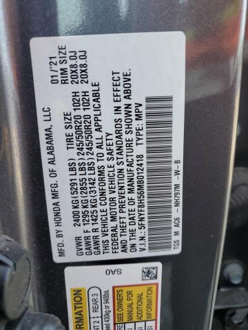 5FNYF8H56MB012418 - 2021 HONDA PASSPORT EXL فحمي صورة 13