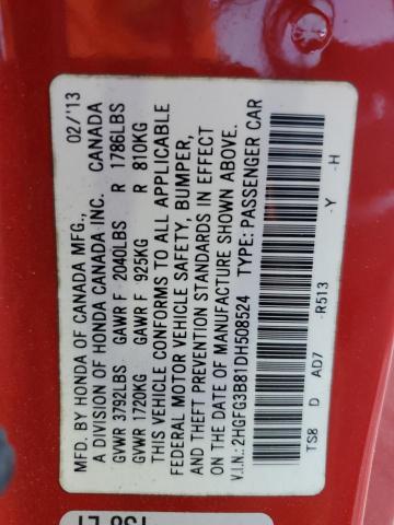 2HGFG3B81DH508524 - 2013 HONDA CIVIC EX RED photo 12