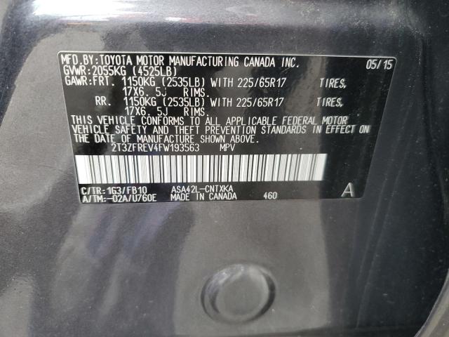 2T3ZFREV4FW193563 - 2015 TOYOTA RAV4 LE GRAY photo 13