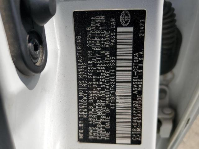 4T1BF1FK2CU141585 - 2012 TOYOTA CAMRY BASE თეთრი ფოტო 12
