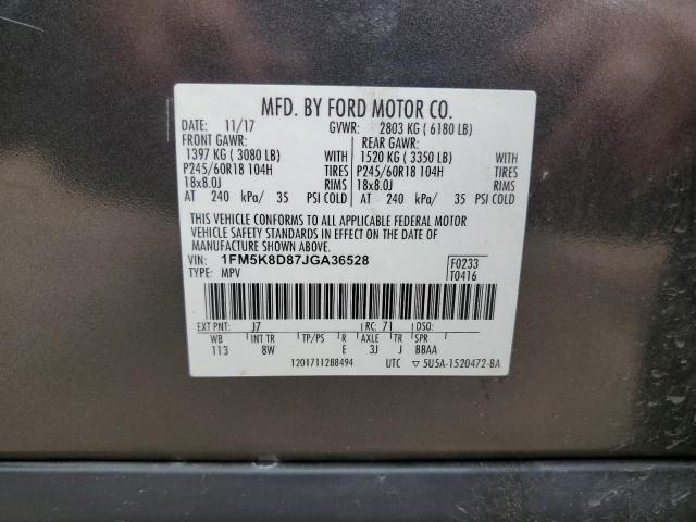 1FM5K8D87JGA36528 - 2018 FORD EXPLORER XLT رمادي صورة 14