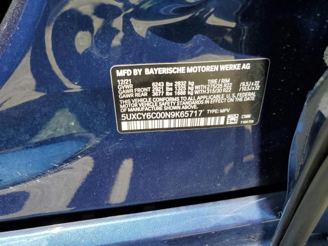 5UXCY6C00N9K65717 - 2022 BMW X6 XDRIVE40I BLUE photo 12