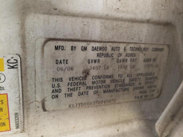 KL1TD56637B049872 - 2007 CHEVROLET AVEO BASE Ağ foto 12