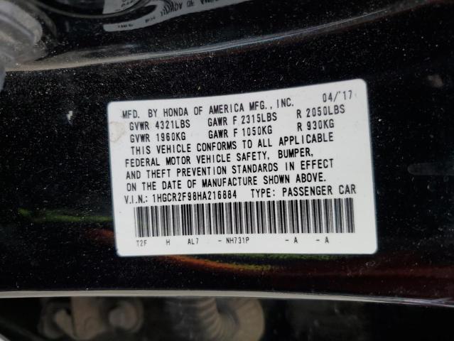 1HGCR2F98HA216884 - 2017 HONDA ACCORD EXL BLACK photo 12