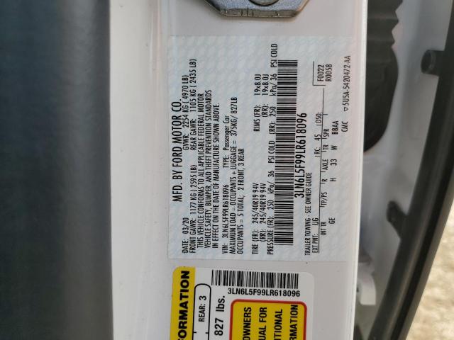 3LN6L5F99LR618096 - 2020 LINCOLN MKZ RESERVE თეთრი ფოტო 12