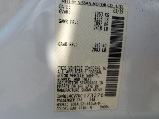 1N4BL4CV7KC173276 - 2019 NISSAN ALTIMA SR 白色 照片 12