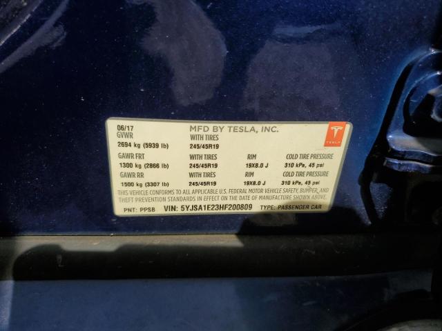 5YJSA1E23HF200809 - 2017 TESLA MODEL S Կապույտ լուսանկար 12