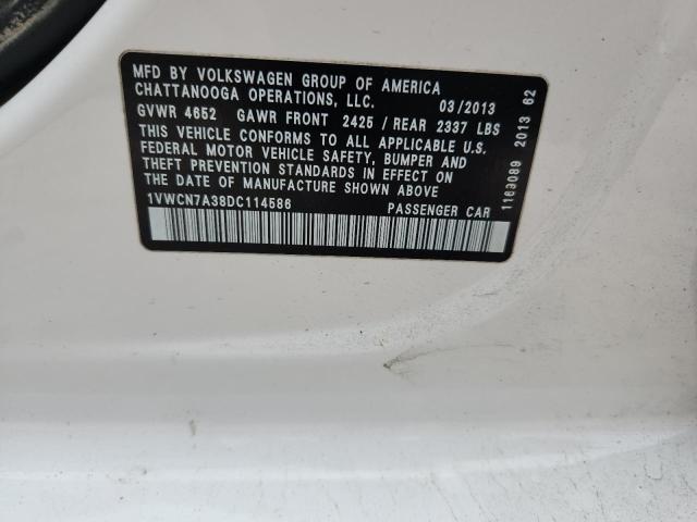 1VWCN7A38DC114586 - 2013 VOLKSWAGEN PASSAT SEL თეთრი ფოტო 12